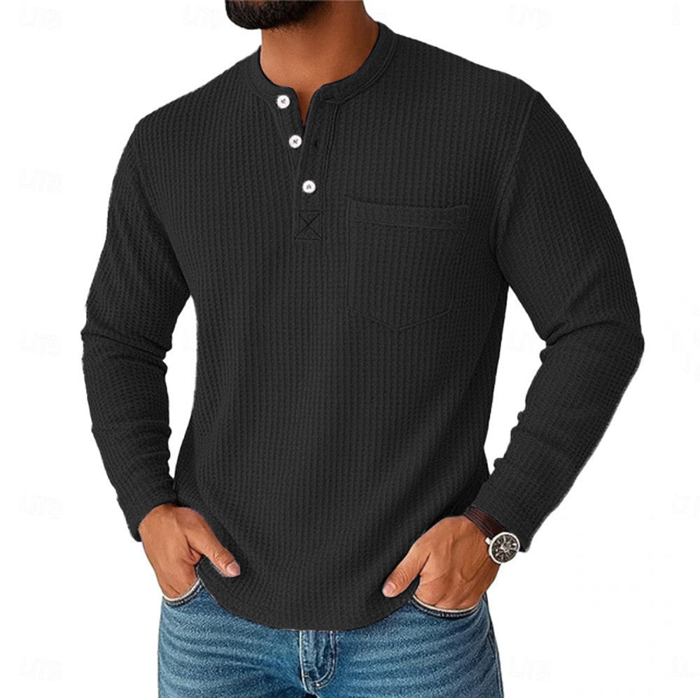 Long Sleeve Henley Shirt Long Sleeve Collar Button Men's Casual Jacket