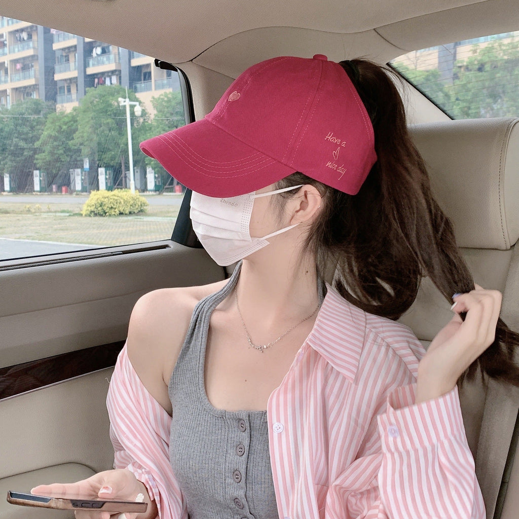Preppy Style Love Embroidery Ponytail Half Topless Hat