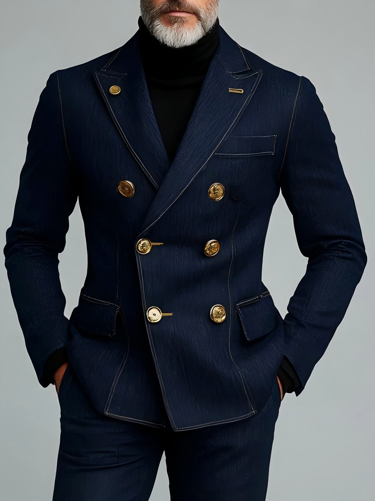 Men's Elegant Double-breasted Denim Blazer
