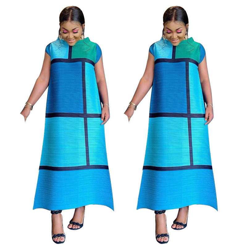 New Autumn Loose-fitting Plus-size Color-block Dress