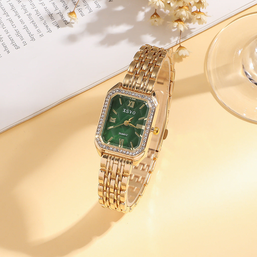 Wild Emerald Square Steel Watch Butterfly Bracelet 5pcsset Gift Set