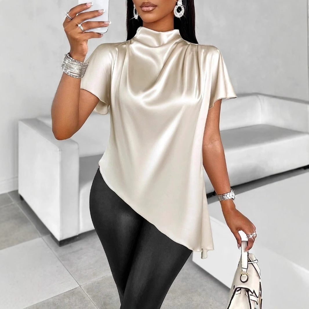 Women's Solid-color Loose-fitting Casual Top With An Asymmetrical Hem
