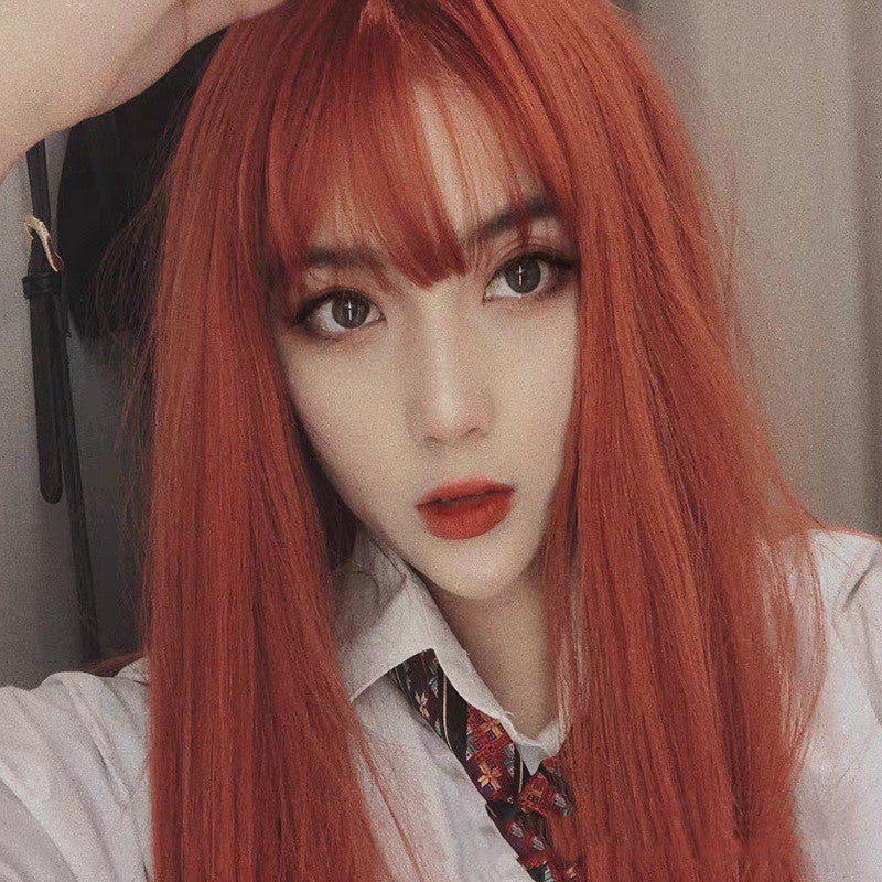Air bangs long straight hair synthetic headgear