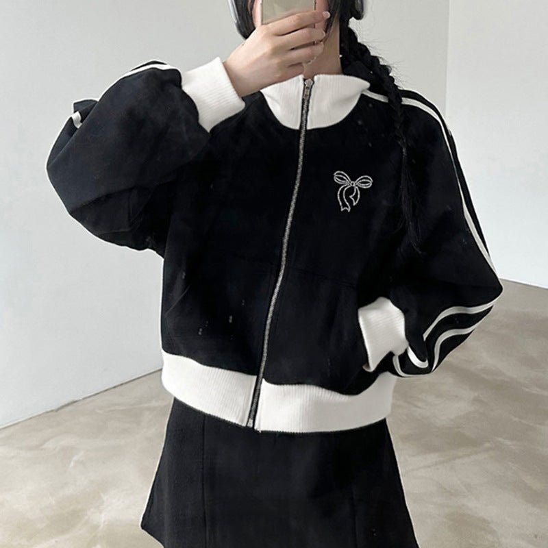 Black And White Color Contrast Patchwork Coat