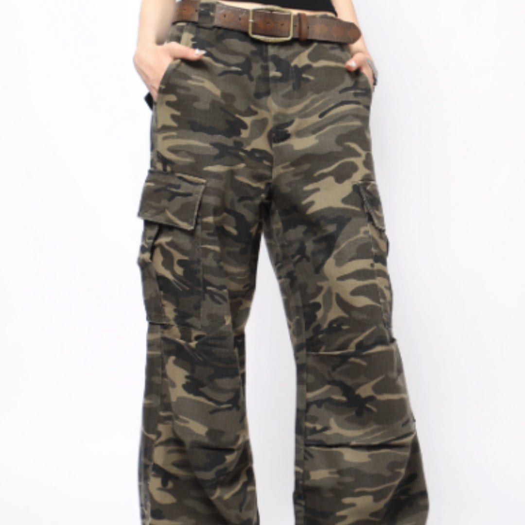 American Retro Washed Camouflage Cargo Pants For Men And Women