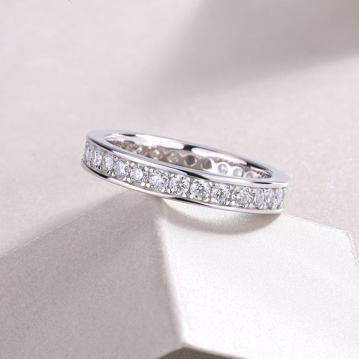 Trajectory - Set With Top-quality Moissanite S925 Silver And Platinum-plated Diamond Wedding Ring, The Ring Can Be Tested With A Diamond Pen In Gold And Rose Gold