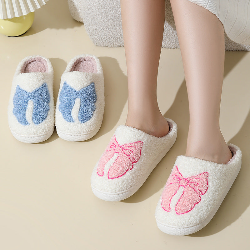 Cute Cartoon Bow Knot Cotton Slippers