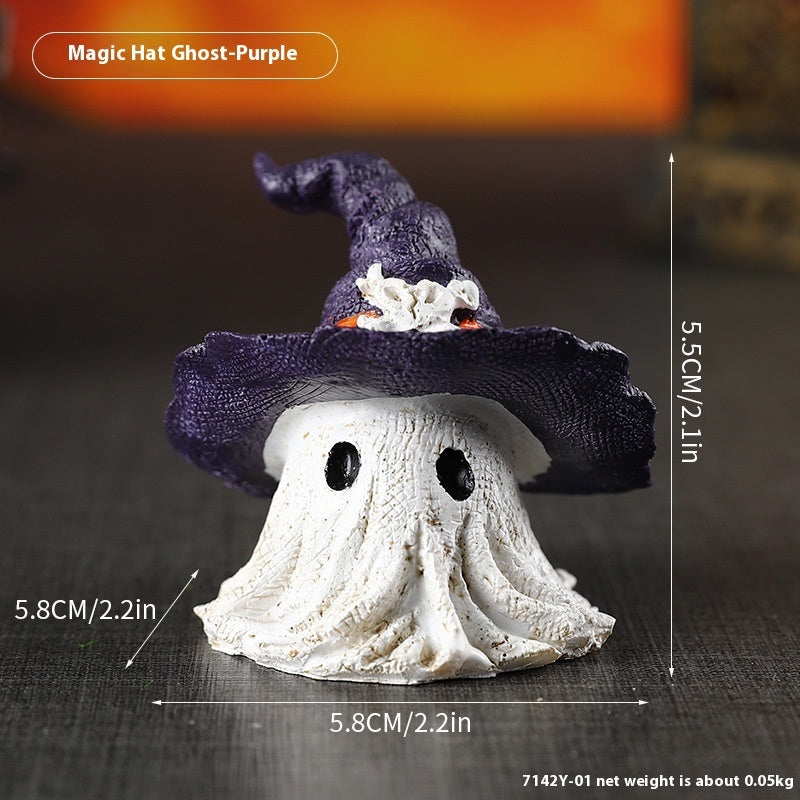 Resin Decoration Halloween Wizard Hat Ghost Ornaments