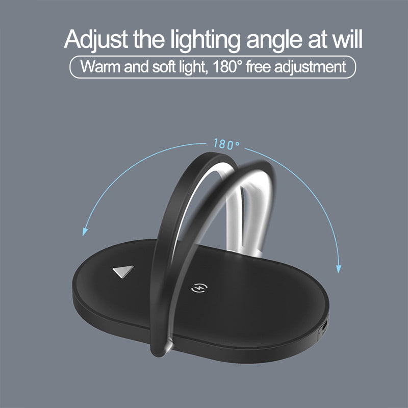 3-in-1 Wireless Charging Station with LED Night Light | 15W Fast Charger Desk Lamp