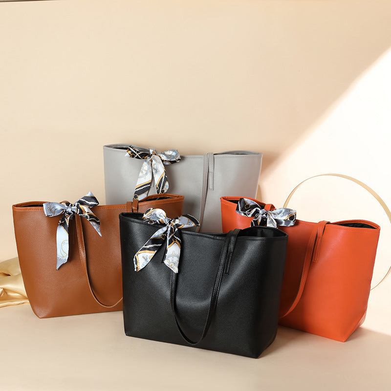 Solid Color Scarf Decorated Ladies Shoulder Bag