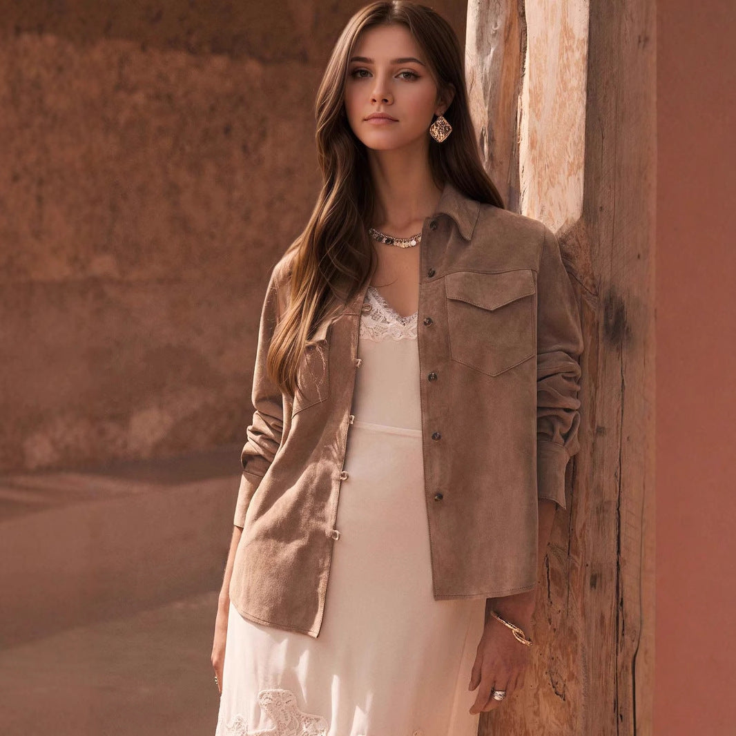 Lapel Multi-pocket Design Loose-fitting Women's Jacket