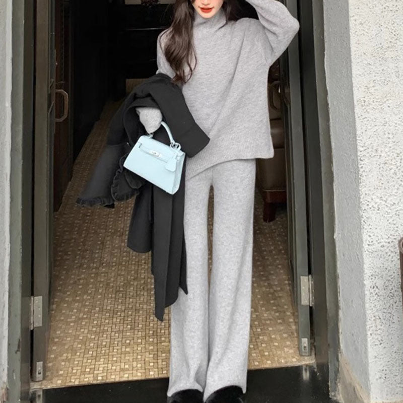 Women's Clothing Casual Sweater Wide Leg Pants Two-piece Set