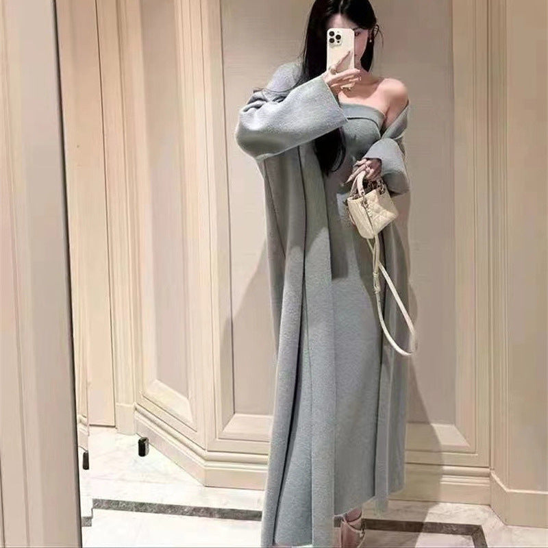 Women's Knitted Cardigan Dress Sweater Suit