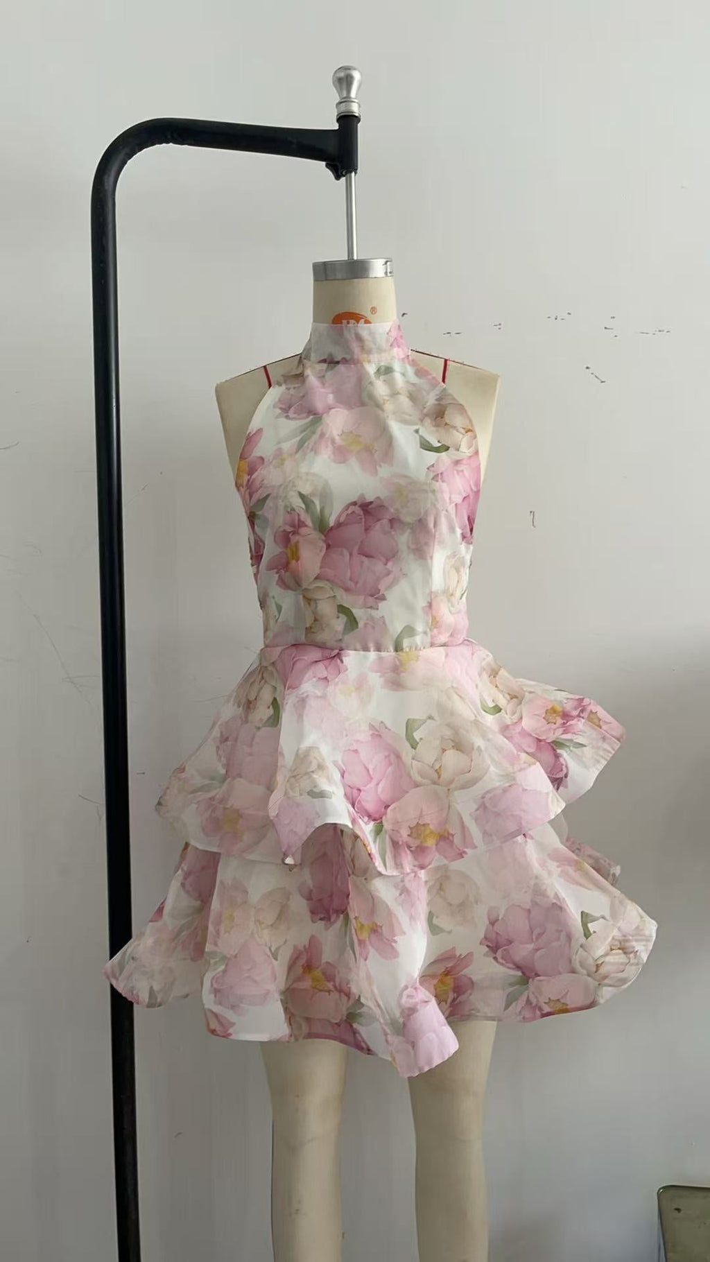 Women's Summer Halter Backless Strap Floral Flounce Printed Dress