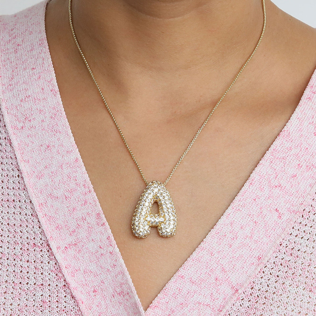 Bubble Initial Diamond Necklace