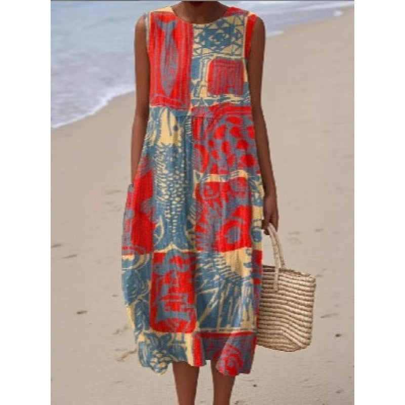New Sleeveless Casual Printed Temperament Long Dress