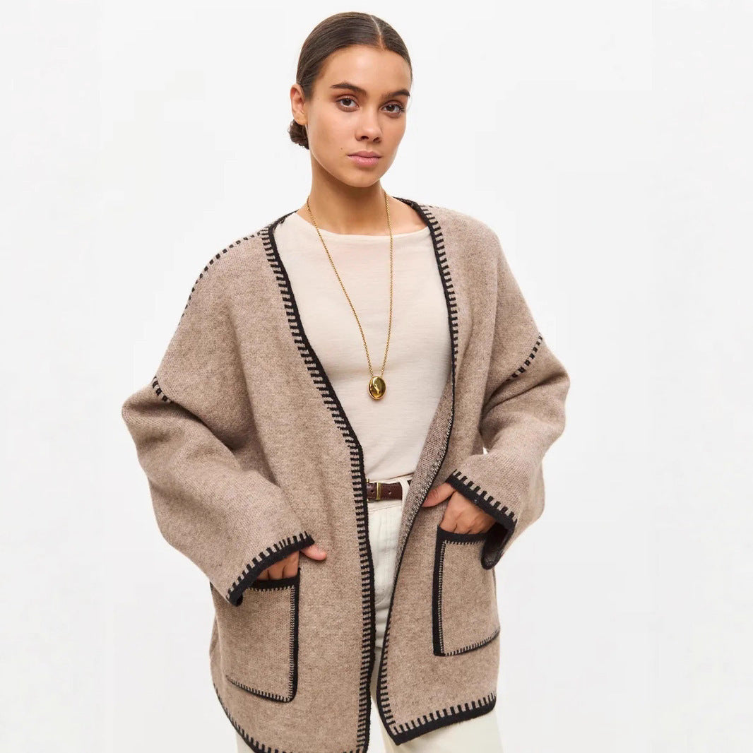 Lace-up Knitted Cardigan Loose Mid-length Sweater Coat