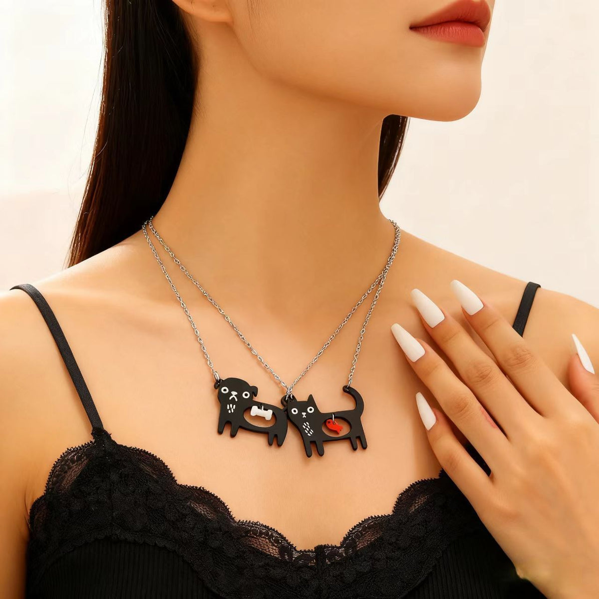 Cute Dog Cat Cartoon Necklace Ins Creative Collarbone Chain