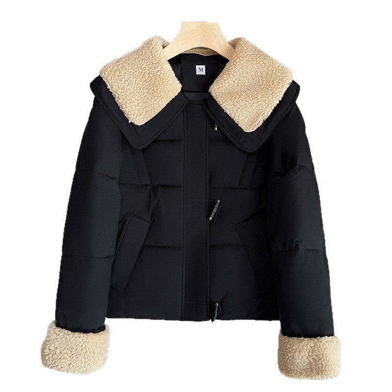 Patchwork Anti-lamb Wool Lapel Short Cotton-padded Coat