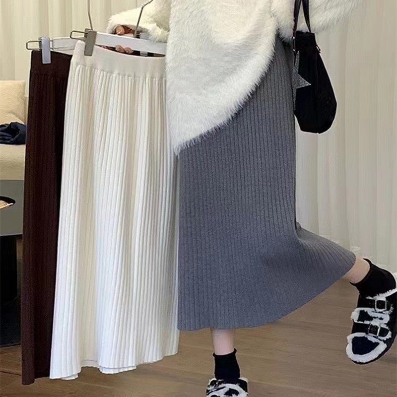 Women's Solid Color Casual Versatile Knitted Skirt