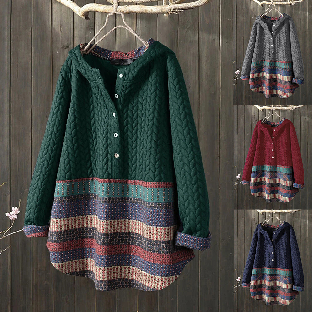 Short Coat Ethnic Style Printed Long-sleeved Mid-length Women's Coat