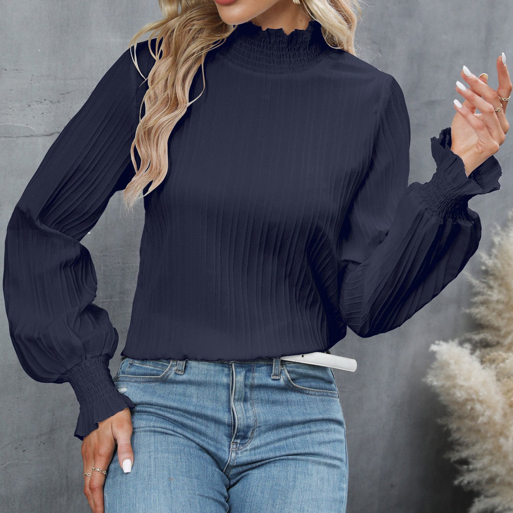 Casual Solid Color Ruffle Sleeve Loose Top For Women