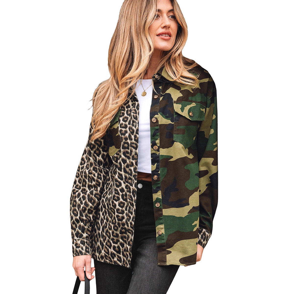 Women's Fashion Camouflage Single Breasted Multi-Button Jacket