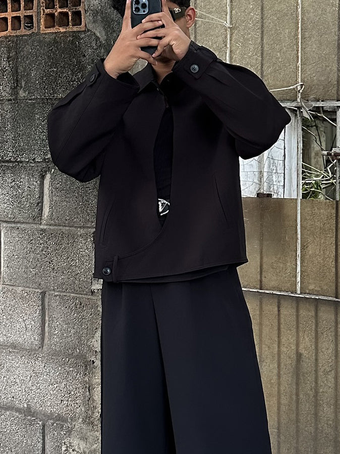 Black Collared Button-up Jacket