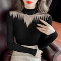 MeshPanel HalfHigh Neck Knitted Base Sweater For Women SlimFit Innerwear Stylish Top