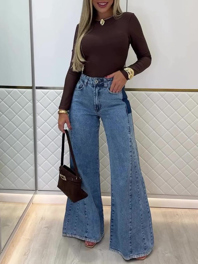 Trendy Light Blue High - Waisted Flared Jeans