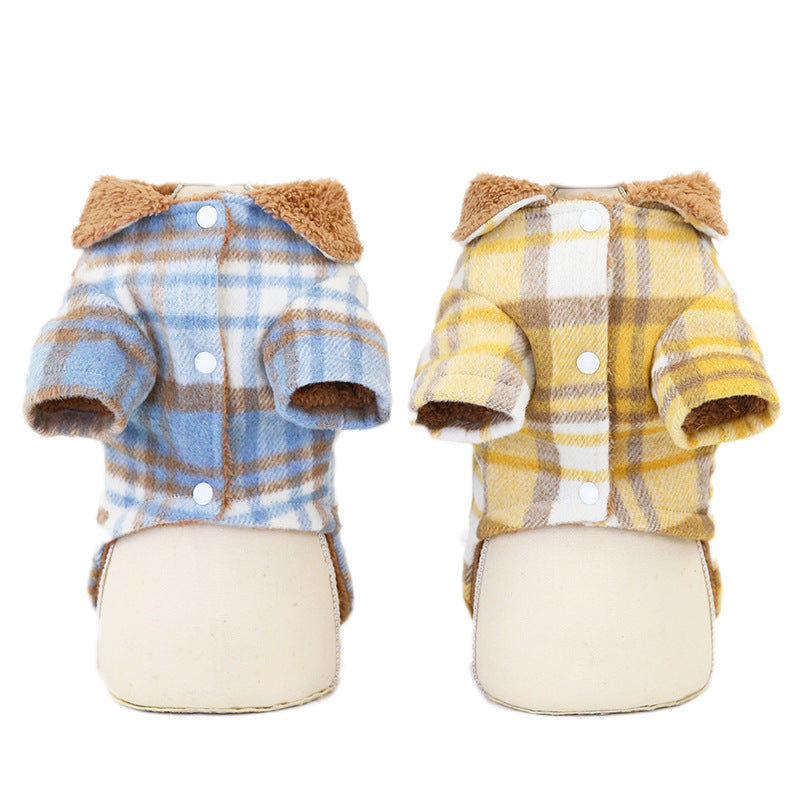 Pet plaid two-leg cotton coat