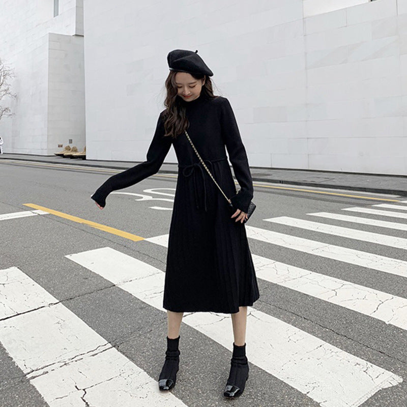 Internet Celebrity Drawstring Waist-tight Mid-length Overknee Base Woolen Skirt