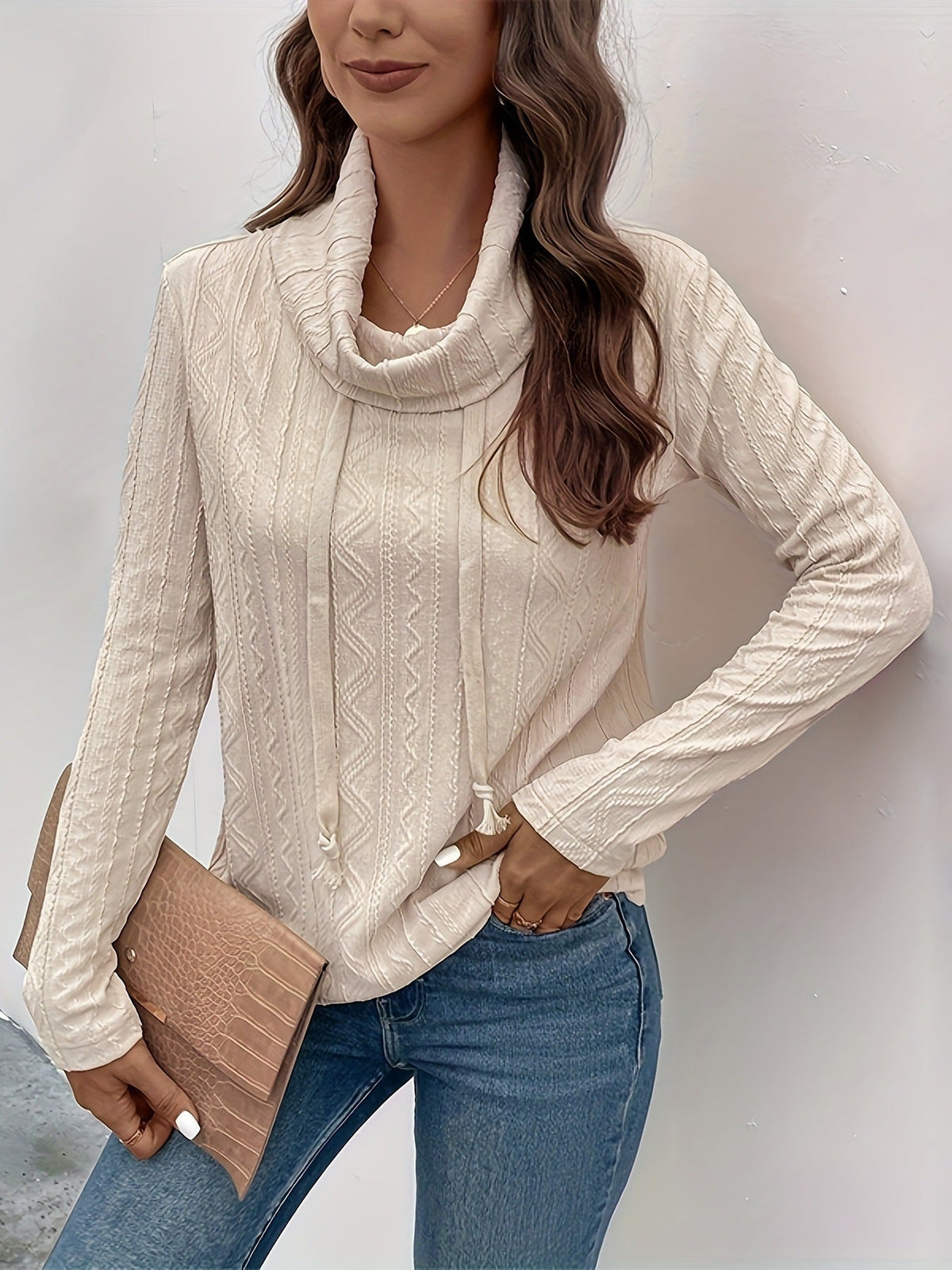 Long Sleeve Hooded Drawstring Pullover Sweater