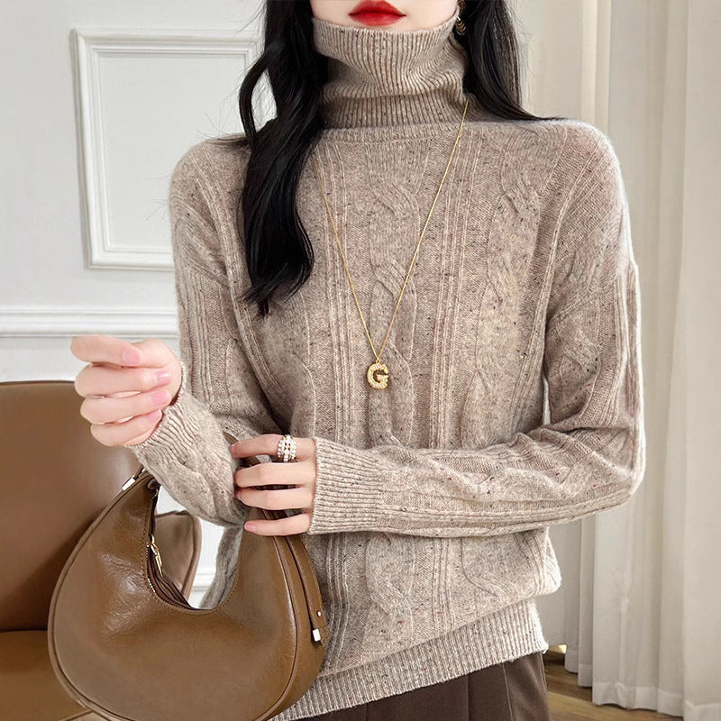 Pure Color Thickened Twisted Women's High Lapel Knitted Sweater