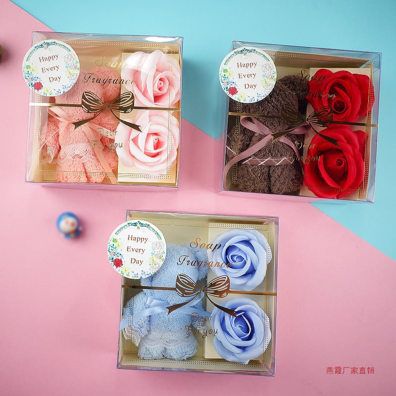 Festival Present Towel Bear Gift Box Teacher's Day Gift Soap Flower Transparent Gift