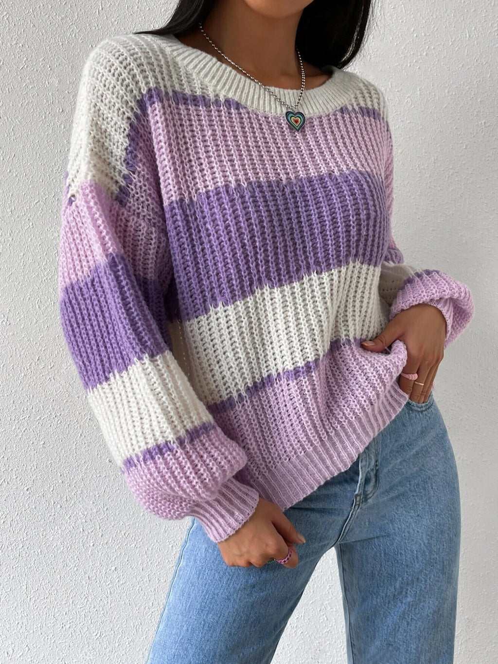 Autumn And Winter Long Sleeve Pullover Contrast Color Casual