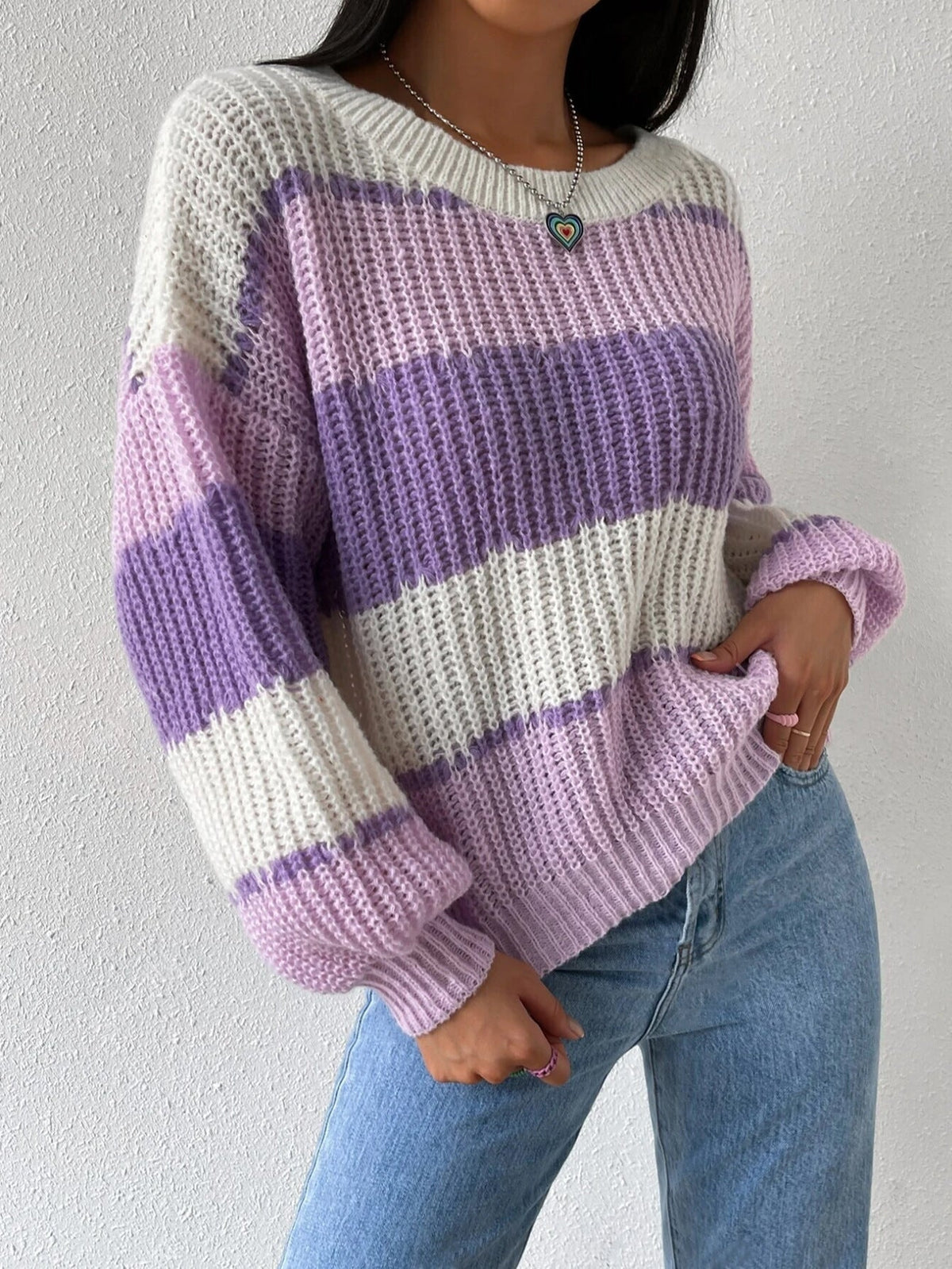 Autumn And Winter Long Sleeve Pullover Contrast Color Casual