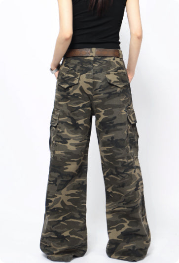 American Retro Washed Camouflage Cargo Pants For Men And Women