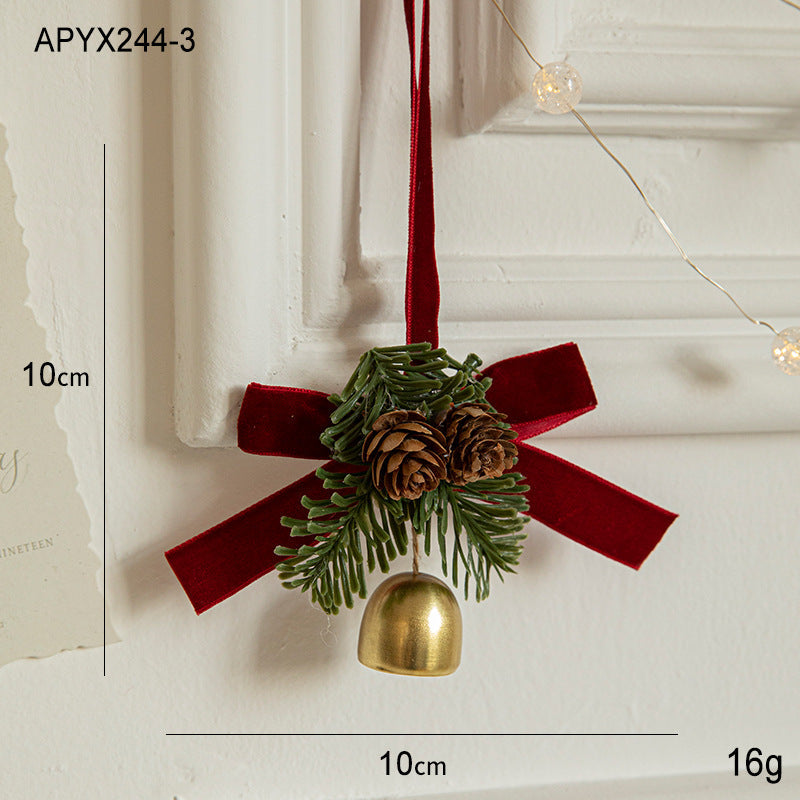 Christmas Little Bell Shape Velvet Bow Small Hanging Piece