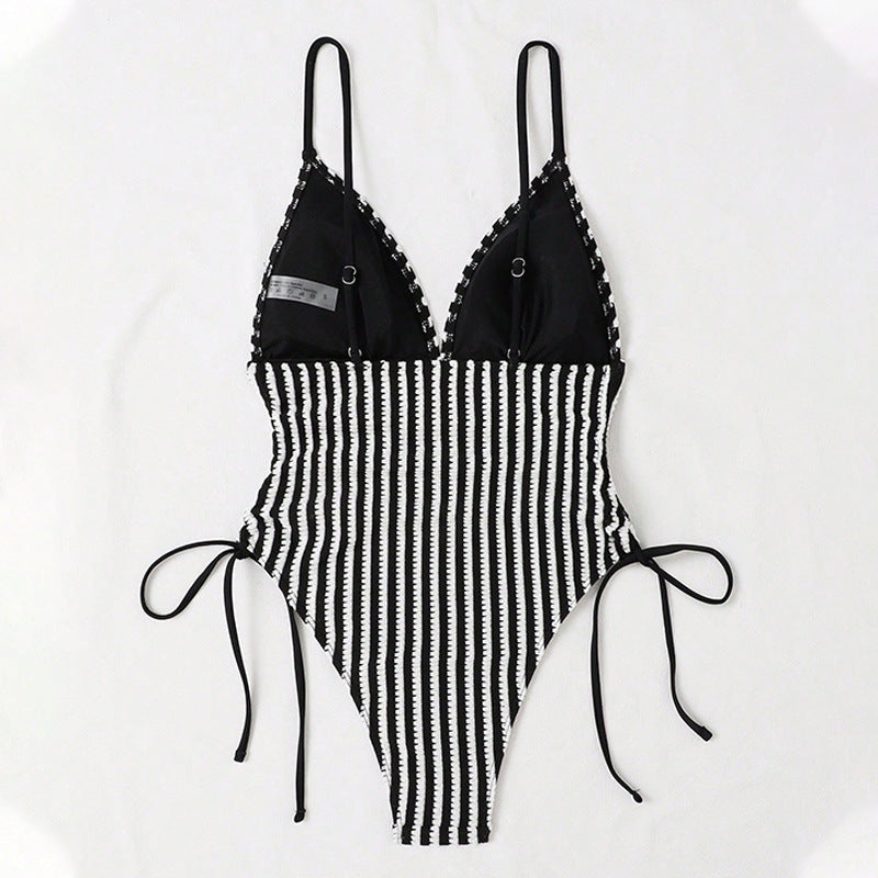 Lace-up Backless Sexy Stripes One-piece Swimsuit