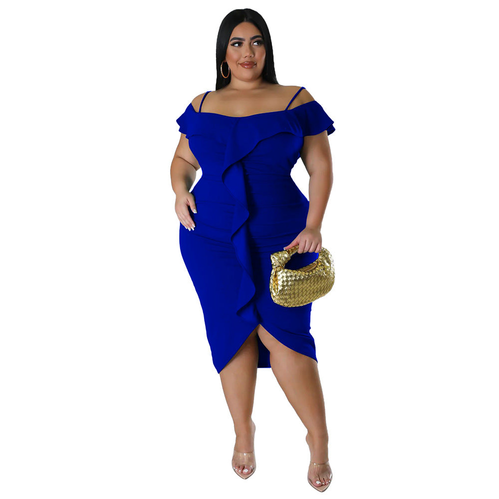 Solid-color Dress Halter-neck Midi Skirt
