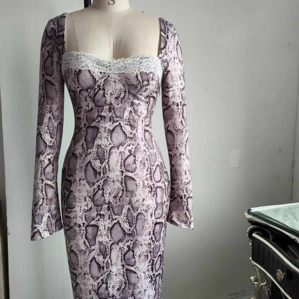 Digital Printed Sexy Slim Fit Lace Dress