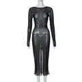 Backless Drawstring Patchwork Close-fitting Long-sleeved Dress