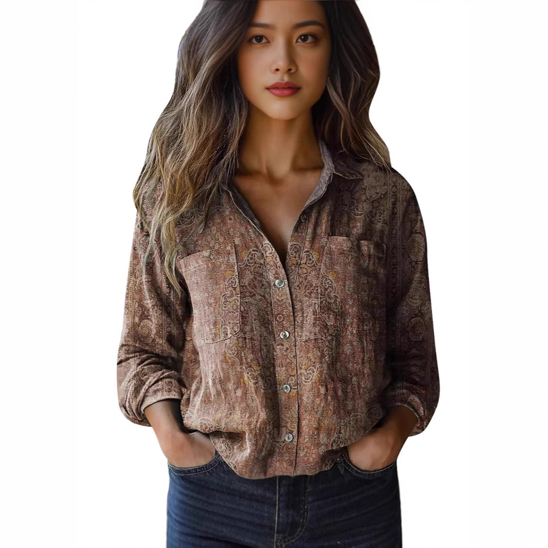 3D Digital Printing Women's Plus Size Lapel Long Sleeve Shirt