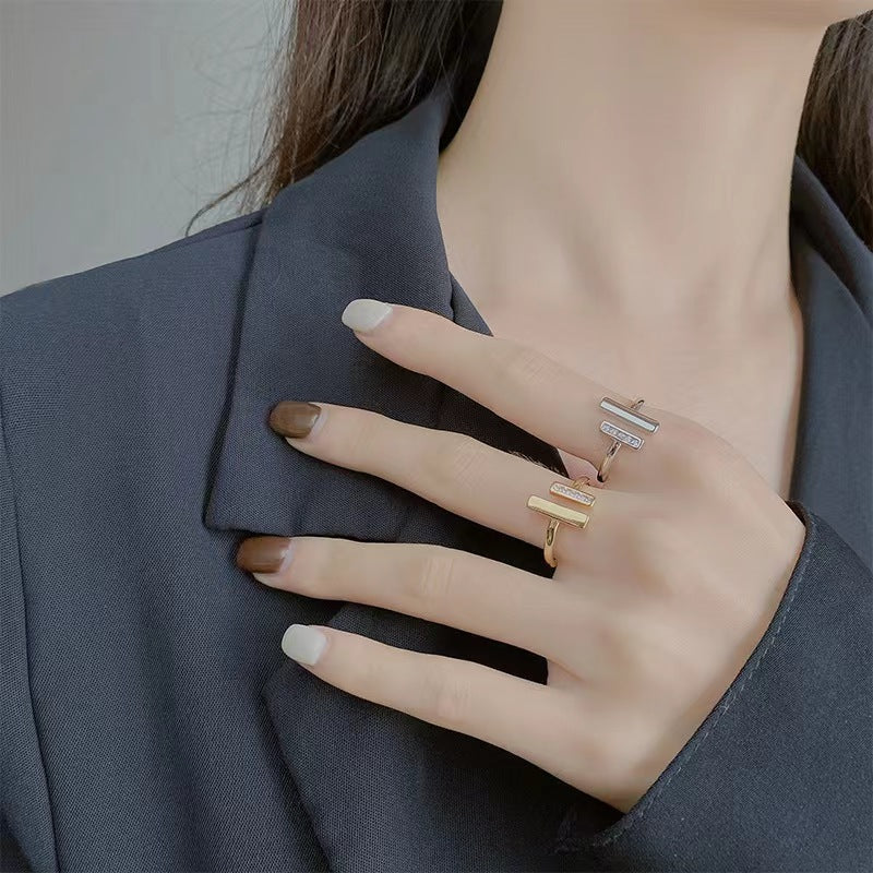 Double T Ring Niche Open Minimalist Style Ring Birthday Gift Valentine's Day Gift