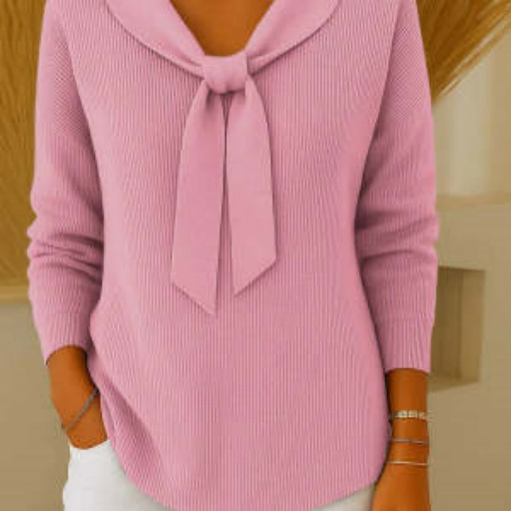 Women's Solid Color Loose And Knitted Bow Sweater