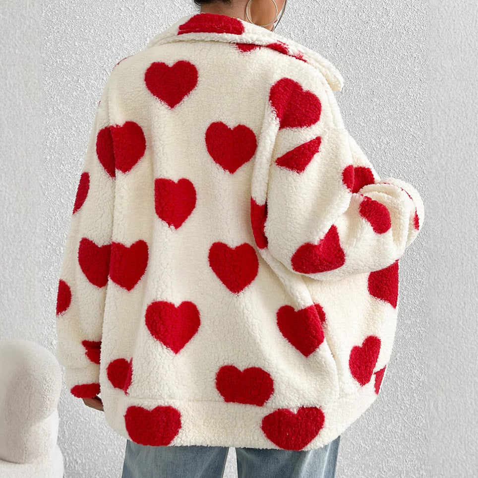 Women's Plush Loving Heart Printed Coat