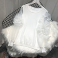 Women Spring Summer Knitted Organza Patchwork Lantern Sleeve