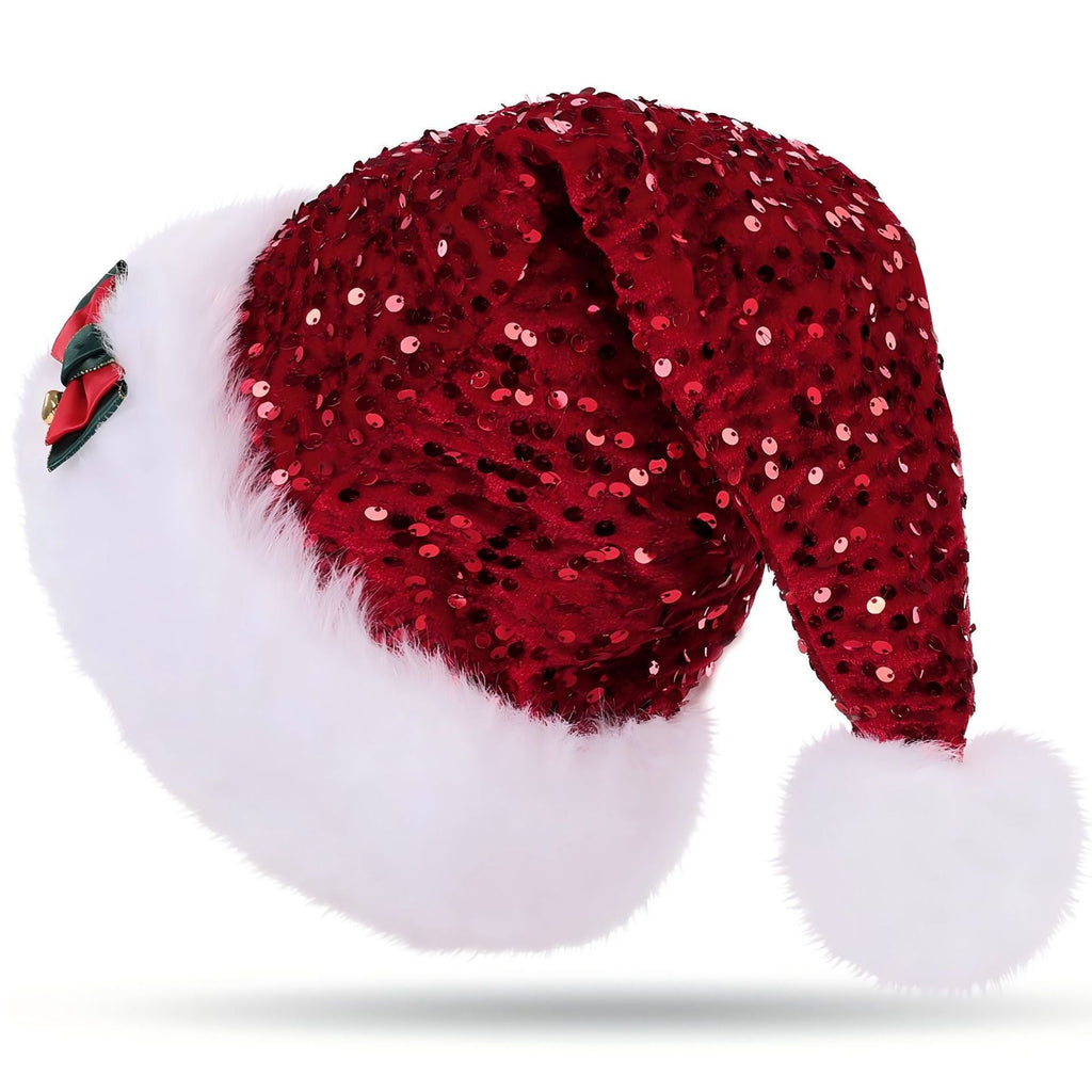 Christmas Hat Red Paillette Bowknot Plush Decorative Hat