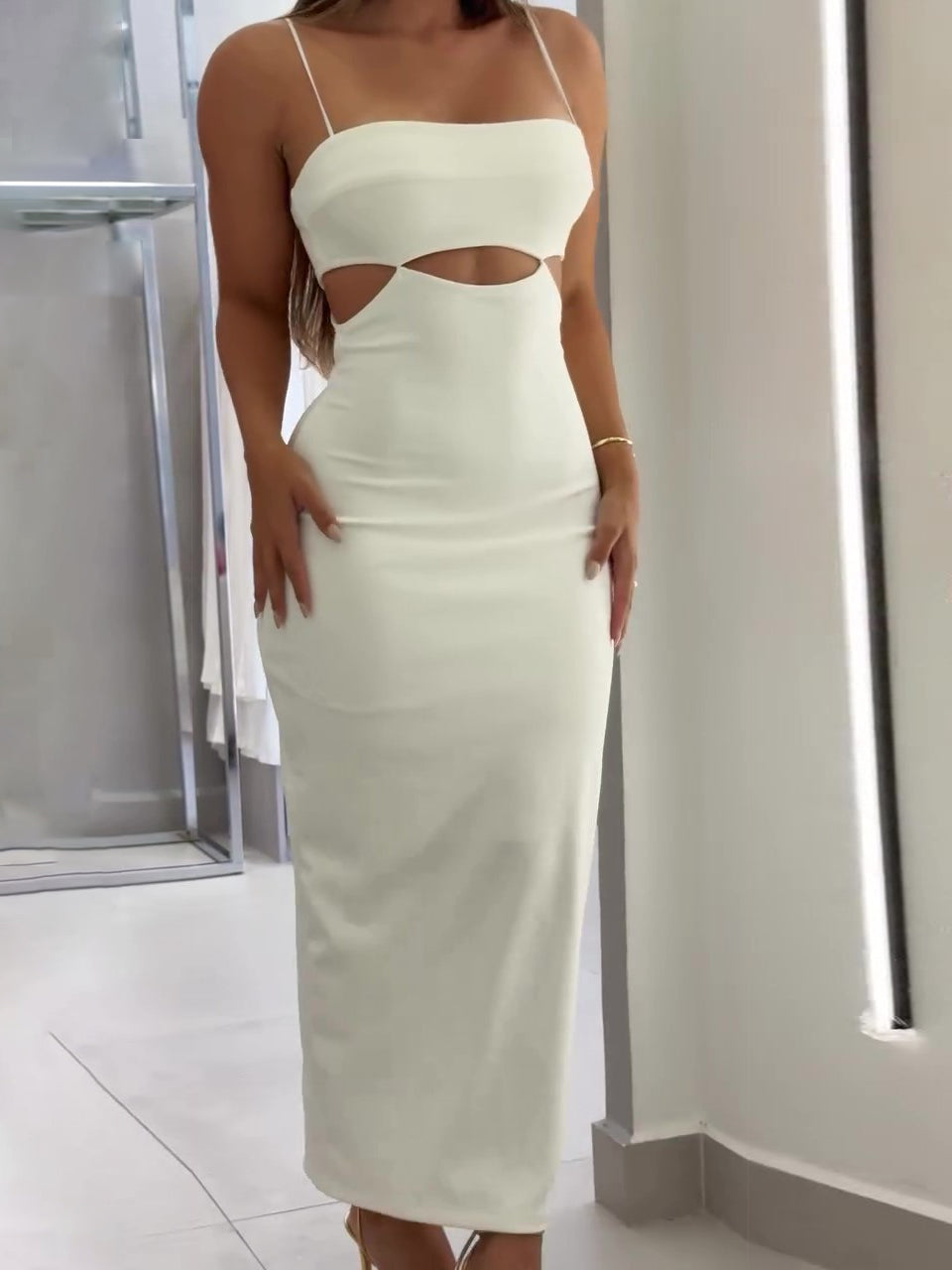 White Cutout Suspender Dress